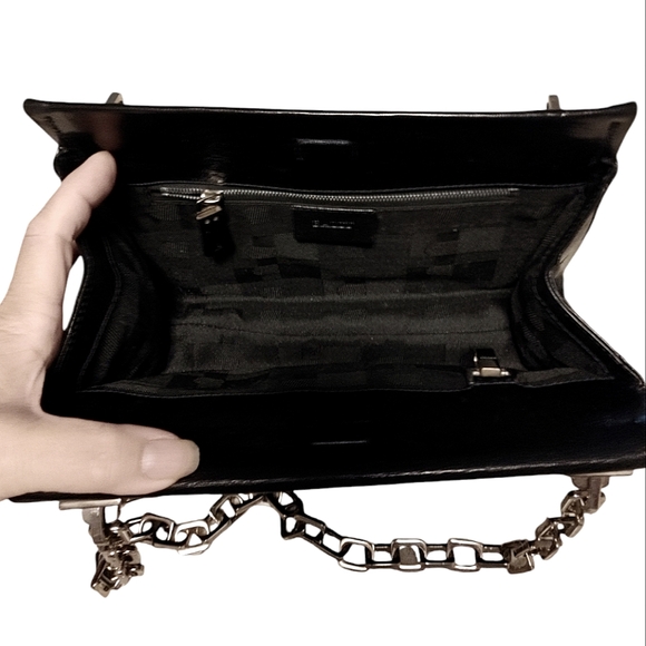 Vintage Bally Black Leather Silver Chain Shoulder Bag - Picture 4 of 13